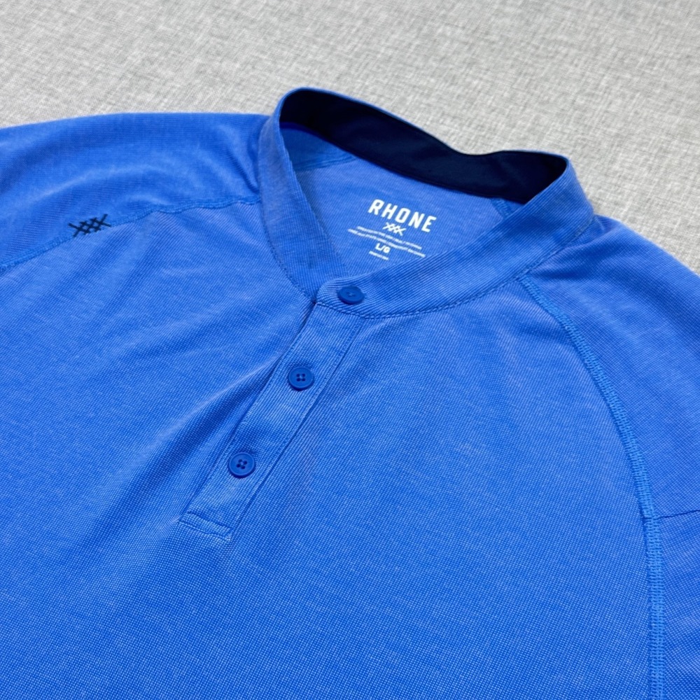 Rhone Polo Shirt Mens Large Blue Tagless Collared Short Sleeve Performance